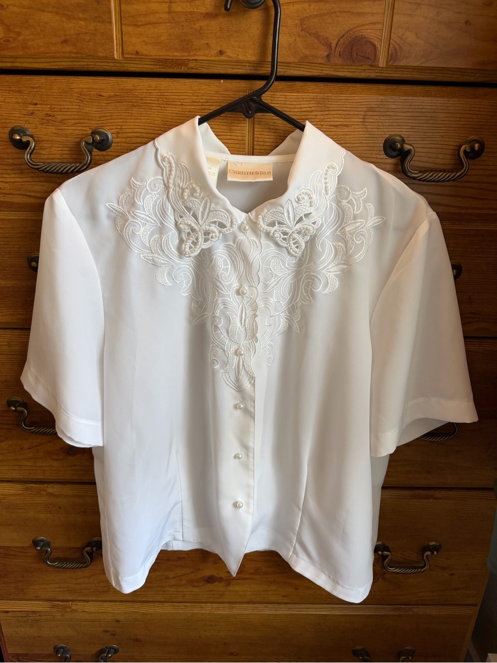 Vintage Christie & Jill white short-sleeve blouse size 14